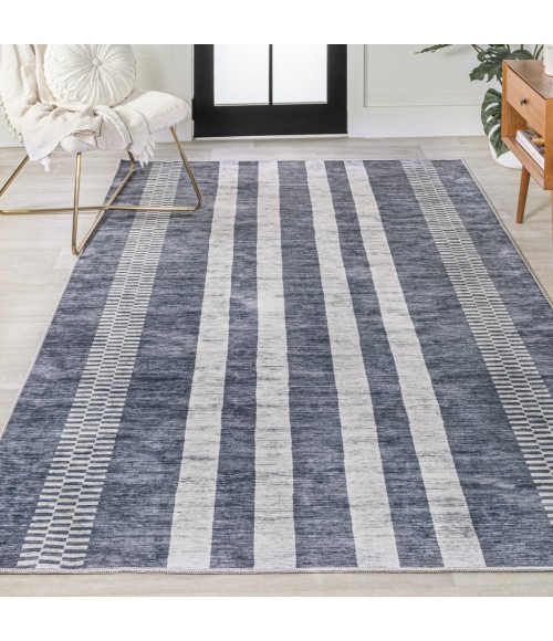 WASHABLE Area Rug Vichy Geometric Striped Machine-Washable Slate Gray/Ivory 5 ft. x 8 ft. Area Rug