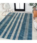 WASHABLE Area Rug Vichy Geometric Striped Machine-Washable Blue/Cream 3 ft. x 5 ft. Area Rug