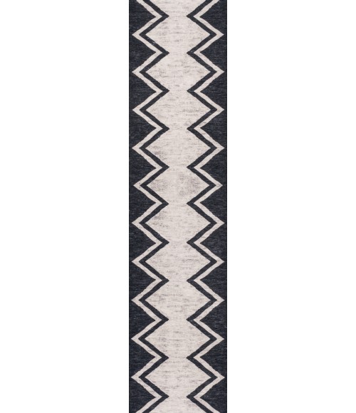 WSH124A Area Rug Siksak Modern Chevron Border Machine-Washable Ivory/Navy 2 ft. x 8 ft. Runner Rug