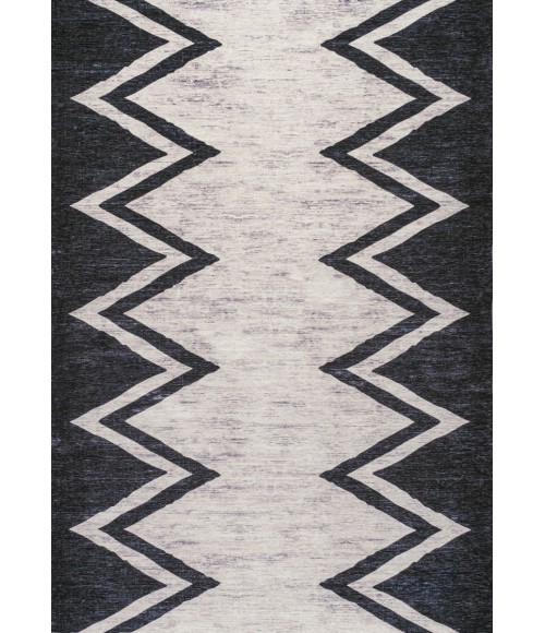 WSH124A Area Rug Siksak Modern Chevron Border Machine-Washable Ivory/Navy 4 ft. x 6 ft. Area Rug