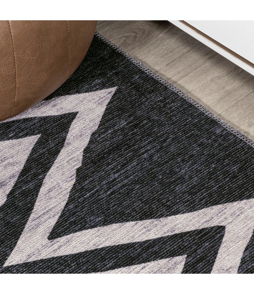 WSH124A Area Rug Siksak Modern Chevron Border Machine-Washable Ivory/Navy 4 ft. x 6 ft. Area Rug