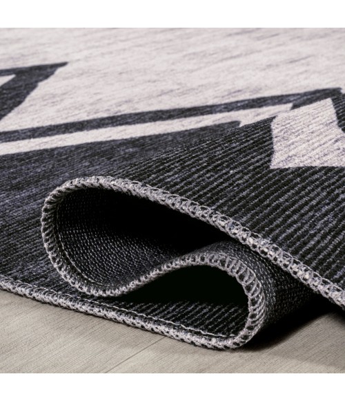 WSH124A Area Rug Siksak Modern Chevron Border Machine-Washable Ivory/Navy 2 ft. x 8 ft. Runner Rug