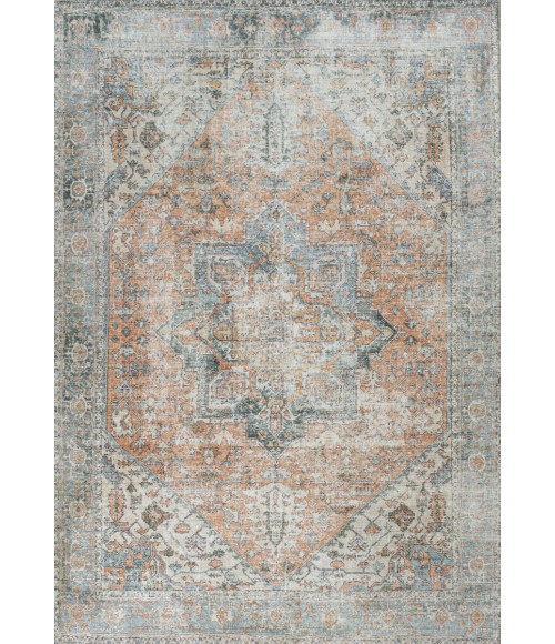 WASHABLE Area Rug Armae Distressed Medallion Chenille Machine-Washable Terra/Blue 5 ft. x 8 ft. Area Rug