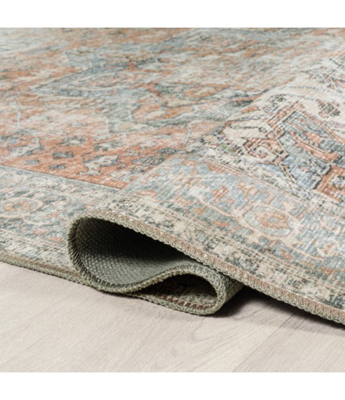 WASHABLE Area Rug Armae Distressed Medallion Chenille Machine-Washable Terra/Blue 5 ft. x 8 ft. Area Rug