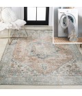 WASHABLE Area Rug Armae Distressed Medallion Chenille Machine-Washable Terra/Blue 5 ft. x 8 ft. Area Rug