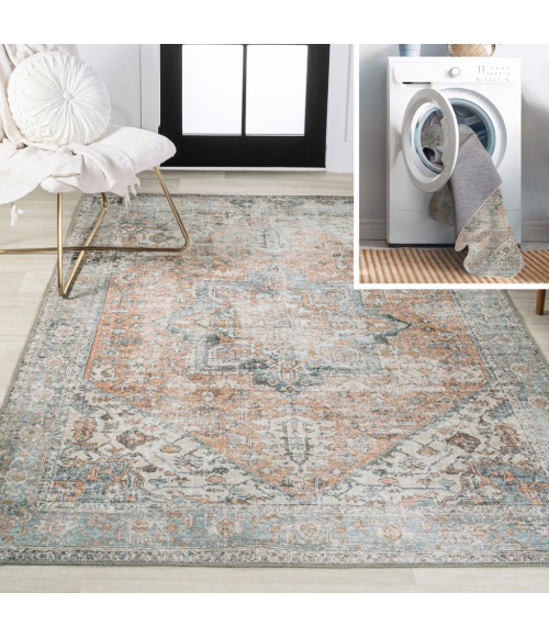 WASHABLE Area Rug Armae Distressed Medallion Chenille Machine-Washable Terra/Blue 5 ft. x 8 ft. Area Rug