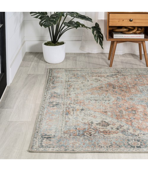 WASHABLE Area Rug Armae Distressed Medallion Chenille Machine-Washable Terra/Blue 5 ft. x 8 ft. Area Rug