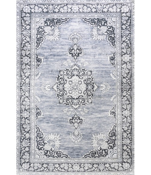 WASHABLE Area Rug Bausch Bohemian Distressed Chenille Machine-Washable Gray/White 3 ft. x 5 ft. Area Rug