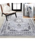 WASHABLE Area Rug Bausch Bohemian Distressed Chenille Machine-Washable Gray/White 3 ft. x 5 ft. Area Rug