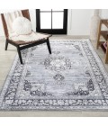 WASHABLE Area Rug Bausch Bohemian Distressed Chenille Machine-Washable Gray/White 3 ft. x 5 ft. Area Rug