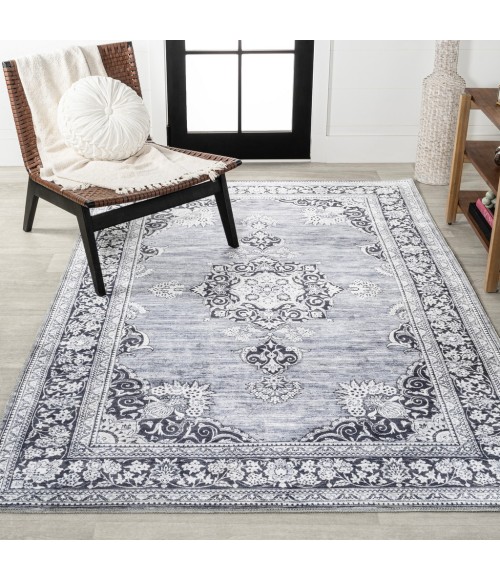 WASHABLE Area Rug Bausch Bohemian Distressed Chenille Machine-Washable Gray/White 3 ft. x 5 ft. Area Rug