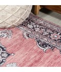 WASHABLE Area Rug Bausch Bohemian Distressed Chenille Machine-Washable Dark Pink/Black/White 3 ft. x 5 ft. Area Rug