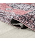 WASHABLE Area Rug Bausch Bohemian Distressed Chenille Machine-Washable Dark Pink/Black/White 3 ft. x 5 ft. Area Rug