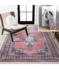 WASHABLE Area Rug Bausch Bohemian Distressed Chenille Machine-Washable Dark Pink/Black/White 3 ft. x 5 ft. Area Rug
