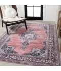 WASHABLE Area Rug Bausch Bohemian Distressed Chenille Machine-Washable Dark Pink/Black/White 3 ft. x 5 ft. Area Rug