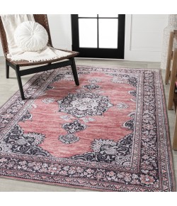 Jonathany Washable WSH201B Dark Pink/Black/White Area Rug 2 ft. 11 in. X 5 ft. Rectangle