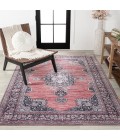 WASHABLE Area Rug Bausch Bohemian Distressed Chenille Machine-Washable Dark Pink/Black/White 3 ft. x 5 ft. Area Rug
