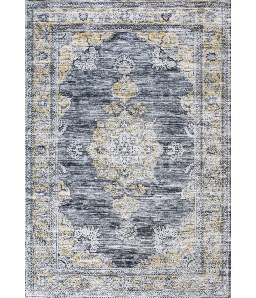 WASHABLE Area Rug Bausch Bohemian Distressed Chenille Machine-Washable Dark Gray/Yellow 3 ft. x 5 ft. Area Rug