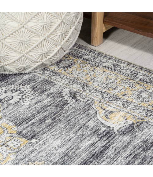 WASHABLE Area Rug Bausch Bohemian Distressed Chenille Machine-Washable Dark Gray/Yellow 3 ft. x 5 ft. Area Rug