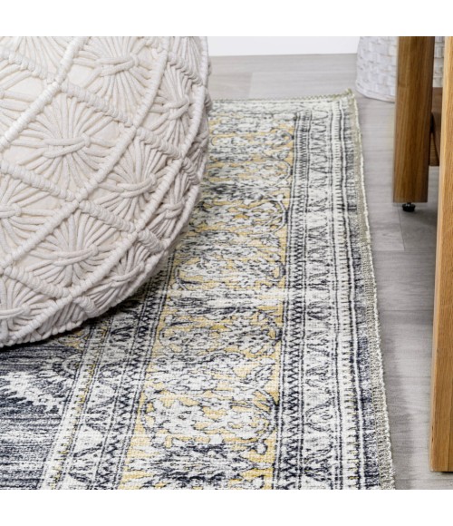 WASHABLE Area Rug Bausch Bohemian Distressed Chenille Machine-Washable Dark Gray/Yellow 3 ft. x 5 ft. Area Rug