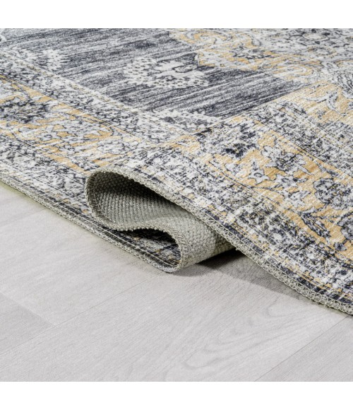 WASHABLE Area Rug Bausch Bohemian Distressed Chenille Machine-Washable Dark Gray/Yellow 3 ft. x 5 ft. Area Rug