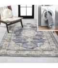 WASHABLE Area Rug Bausch Bohemian Distressed Chenille Machine-Washable Dark Gray/Yellow 3 ft. x 5 ft. Area Rug