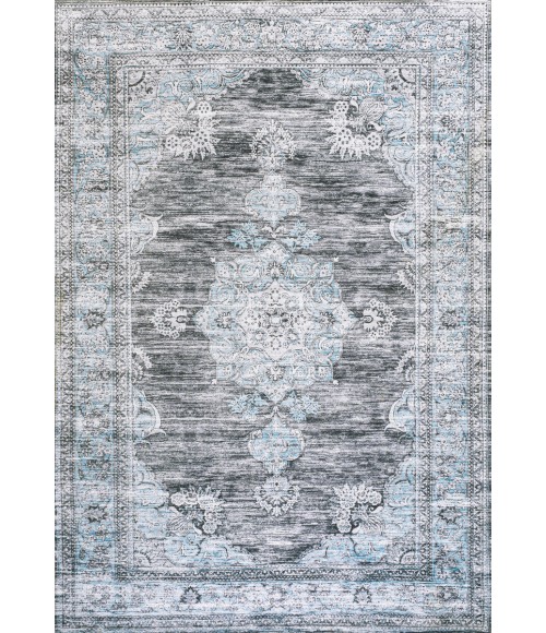 WASHABLE Area Rug Bausch Bohemian Distressed Chenille Machine-Washable Dark Gray/Blue 3 ft. x 5 ft. Area Rug