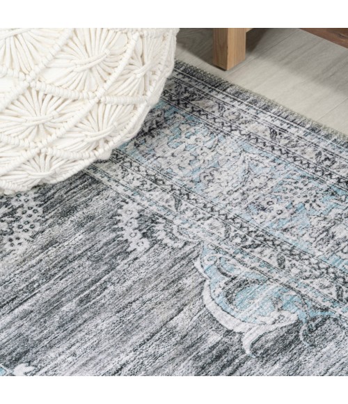 WASHABLE Area Rug Bausch Bohemian Distressed Chenille Machine-Washable Dark Gray/Blue 3 ft. x 5 ft. Area Rug