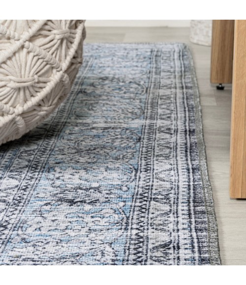 WASHABLE Area Rug Bausch Bohemian Distressed Chenille Machine-Washable Dark Gray/Blue 3 ft. x 5 ft. Area Rug