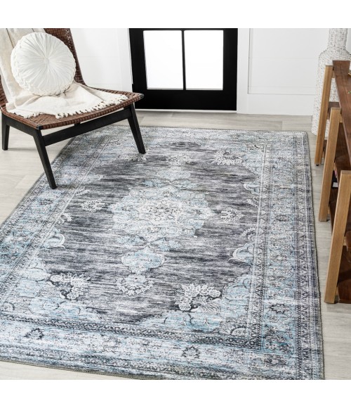 WASHABLE Area Rug Bausch Bohemian Distressed Chenille Machine-Washable Dark Gray/Blue 3 ft. x 5 ft. Area Rug