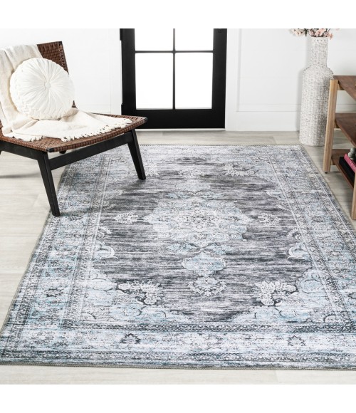 WASHABLE Area Rug Bausch Bohemian Distressed Chenille Machine-Washable Dark Gray/Blue 3 ft. x 5 ft. Area Rug