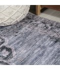 WASHABLE Area Rug Wincer Chenille Cottage Medallion Machine-Washable Navy/Gray/Black 5 ft. x 8 ft. Area Rug