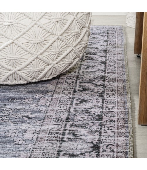 WASHABLE Area Rug Wincer Chenille Cottage Medallion Machine-Washable Navy/Gray/Black 5 ft. x 8 ft. Area Rug