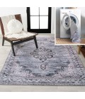WASHABLE Area Rug Wincer Chenille Cottage Medallion Machine-Washable Navy/Gray/Black 5 ft. x 8 ft. Area Rug