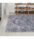 WASHABLE Area Rug Wincer Chenille Cottage Medallion Machine-Washable Navy/Gray/Black 5 ft. x 8 ft. Area Rug