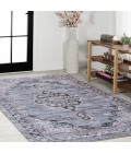 WASHABLE Area Rug Wincer Chenille Cottage Medallion Machine-Washable Navy/Gray/Black 5 ft. x 8 ft. Area Rug