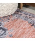 WASHABLE Area Rug Wincer Chenille Cottage Medallion Machine-Washable Orange/Gray 3 ft. x 5 ft. Area Rug