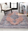 WASHABLE Area Rug Wincer Chenille Cottage Medallion Machine-Washable Orange/Gray 3 ft. x 5 ft. Area Rug