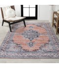 WASHABLE Area Rug Wincer Chenille Cottage Medallion Machine-Washable Orange/Gray 3 ft. x 5 ft. Area Rug