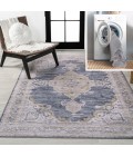 WASHABLE Area Rug Wincer Chenille Cottage Medallion Machine-Washable Dark Gray/Yellow 3 ft. x 5 ft. Area Rug