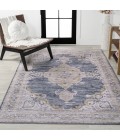WASHABLE Area Rug Wincer Chenille Cottage Medallion Machine-Washable Dark Gray/Yellow 3 ft. x 5 ft. Area Rug