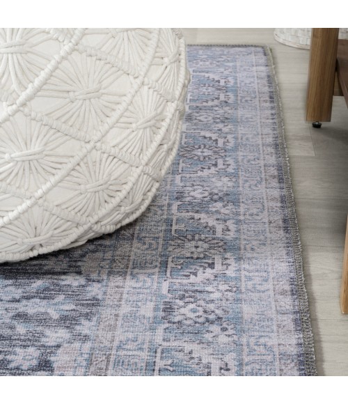 WASHABLE Area Rug Wincer Chenille Cottage Medallion Machine-Washable Gray/Blue/White 3 ft. x 5 ft. Area Rug