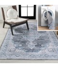 WASHABLE Area Rug Wincer Chenille Cottage Medallion Machine-Washable Gray/Blue/White 3 ft. x 5 ft. Area Rug