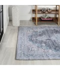WASHABLE Area Rug Wincer Chenille Cottage Medallion Machine-Washable Gray/Blue/White 3 ft. x 5 ft. Area Rug