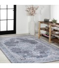 WASHABLE Area Rug Wincer Chenille Cottage Medallion Machine-Washable Gray/Blue/White 3 ft. x 5 ft. Area Rug