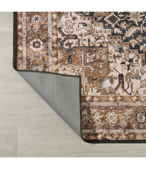 WASHABLE Area Rug Chapell Chenille Mid-Century Medallion Machine-Washable Black/Terra 3 ft. x 5 ft. Area Rug