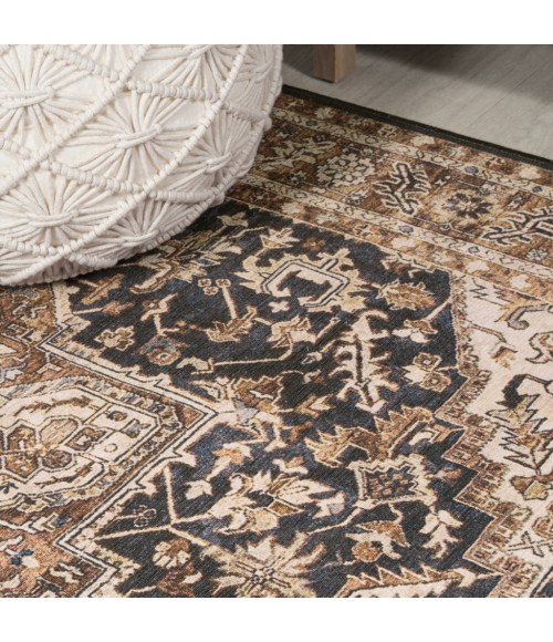 WASHABLE Area Rug Chapell Chenille Mid-Century Medallion Machine-Washable Black/Terra 3 ft. x 5 ft. Area Rug