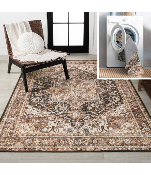 WASHABLE Area Rug Chapell Chenille Mid-Century Medallion Machine-Washable Black/Terra 3 ft. x 5 ft. Area Rug