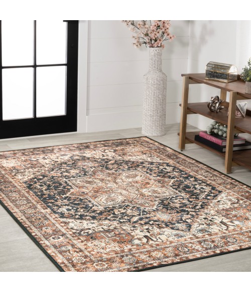WASHABLE Area Rug Chapell Chenille Mid-Century Medallion Machine-Washable Black/Terra 3 ft. x 5 ft. Area Rug