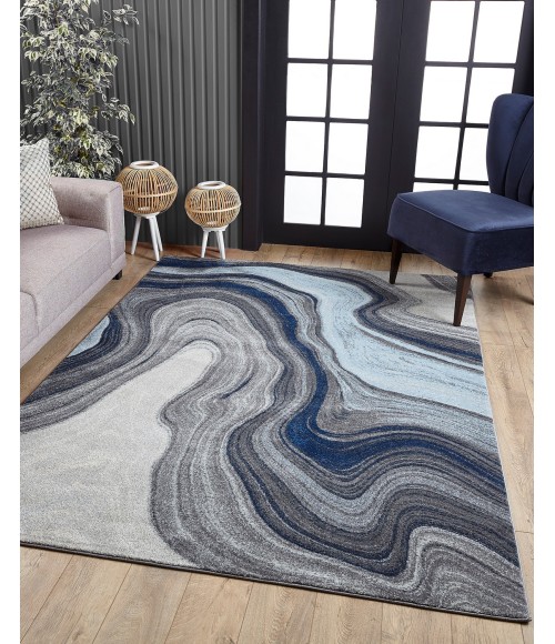 Kas Illusions Ill6227 Area Rug Kas Illusions 6227 Blue/Grey Marble Area Rug 3'3" x 4'11"